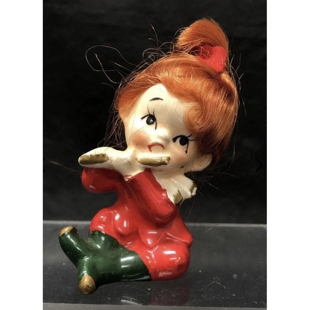 3 Vintage Ceramic Christmas Red Pixie Elves 2.5